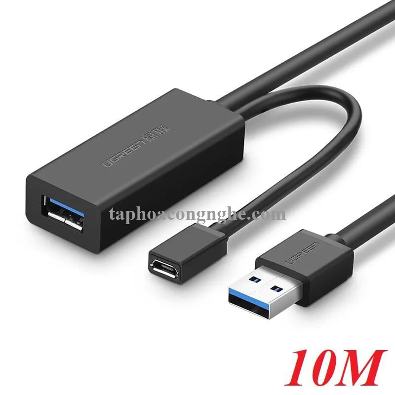 Ugreen 20827 10M màu Đen Cáp tín hiệu nối dài USB 3.0 hỗ trợ nguồn MICRO USB US175 30020827